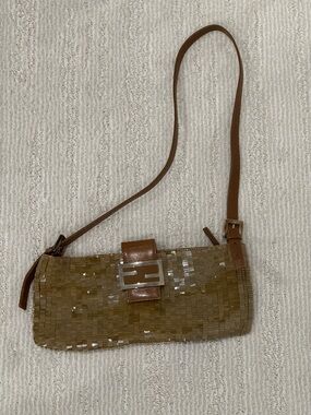 Fendi Brown Sequin Shoulder Bag with Buckle Strap